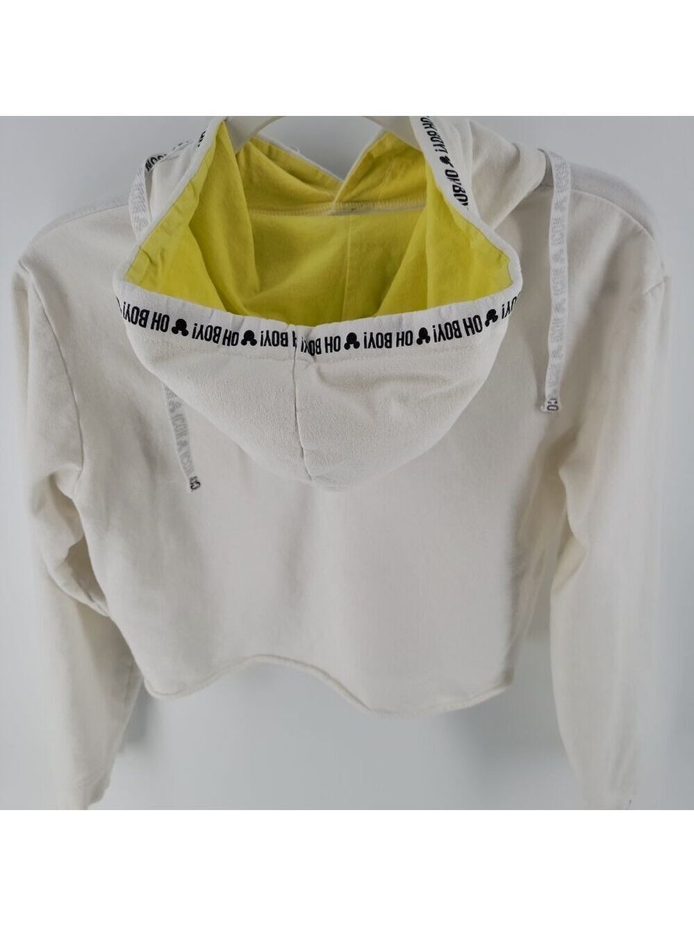 Disney Mickey Mouse Cropped Hoodie Xs Cream Yellow Graphic Pullover View 4